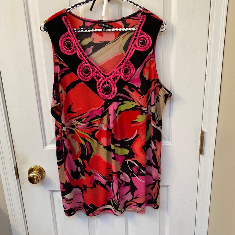 Notations Red and Pink Graphic Embellished Tank Top